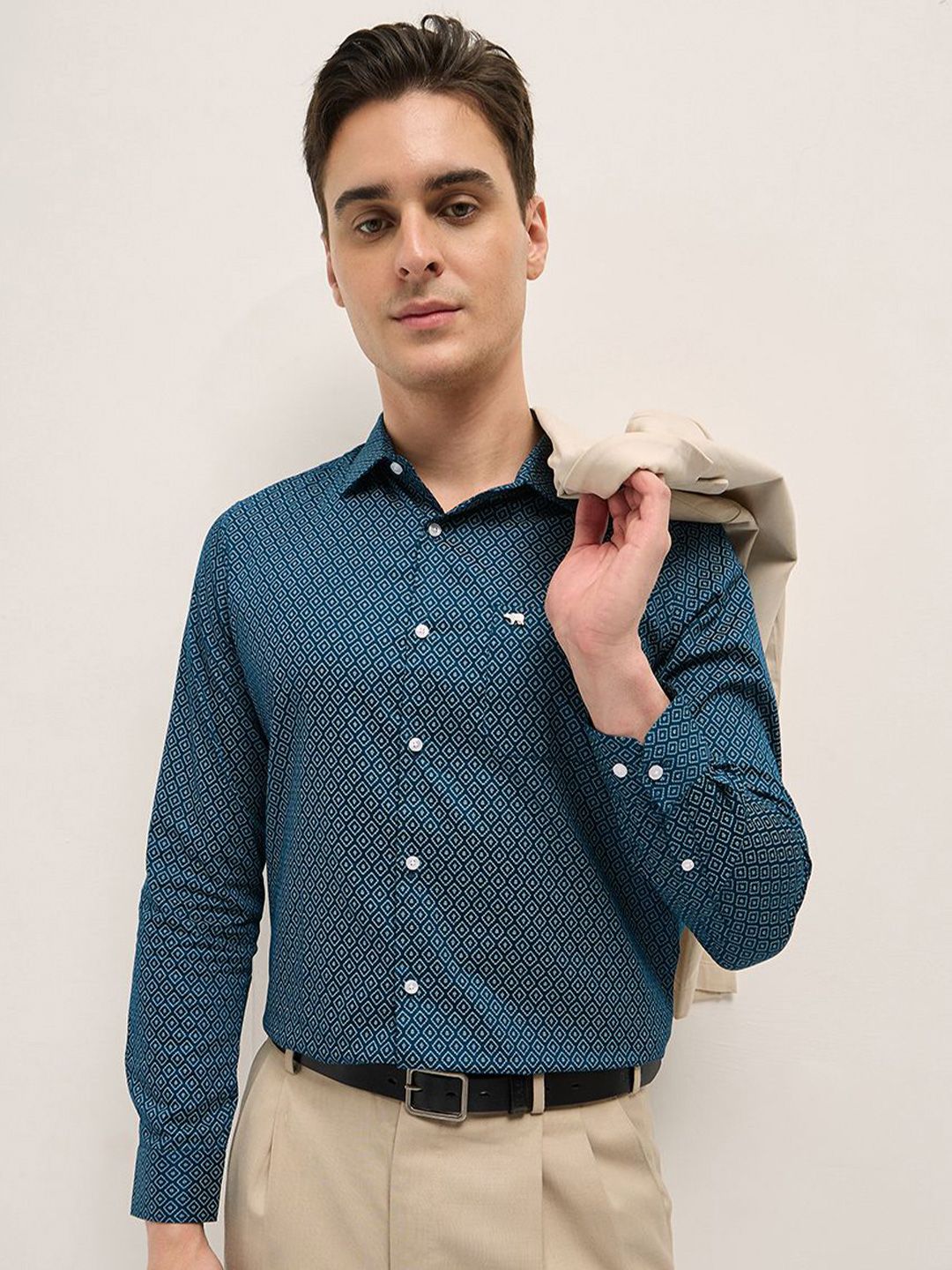 THE BEAR HOUSE Tailored Fit Geometric Printed Pure Cotton Formal Shirt