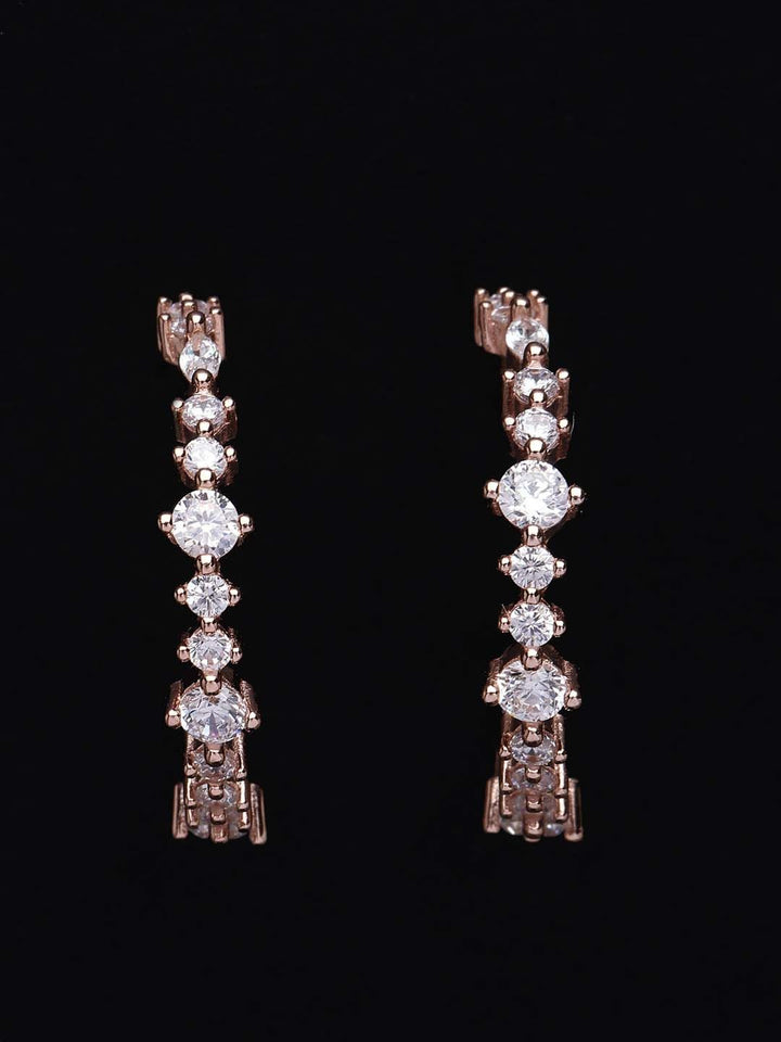 PANASH 925 Sterling Silver Rose Bersalut Emas Zirkonia Kubik Subang Setengah Gelung
