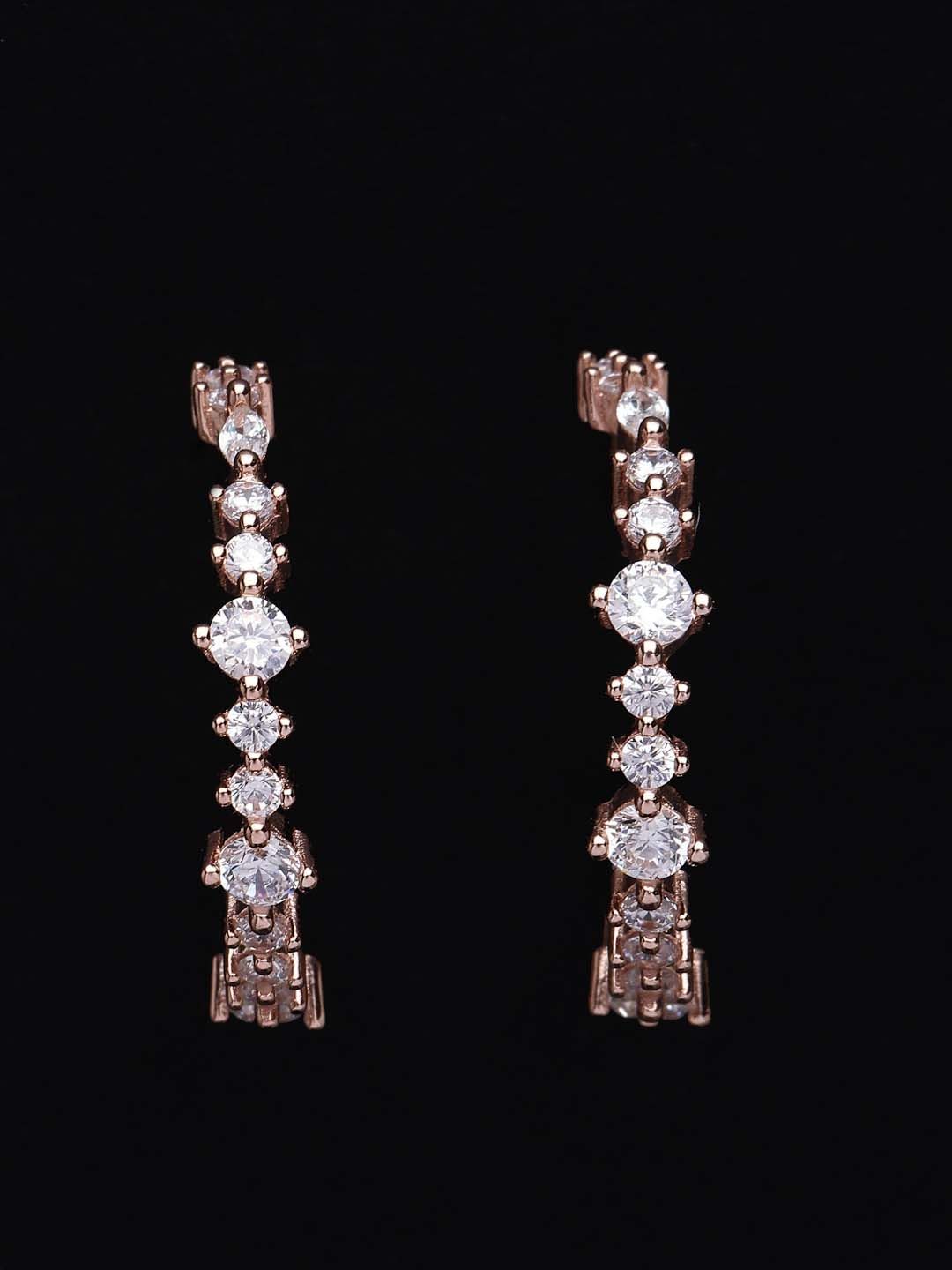 PANASH 925 Sterling Silver Rose Bersalut Emas Zirkonia Kubik Subang Setengah Gelung