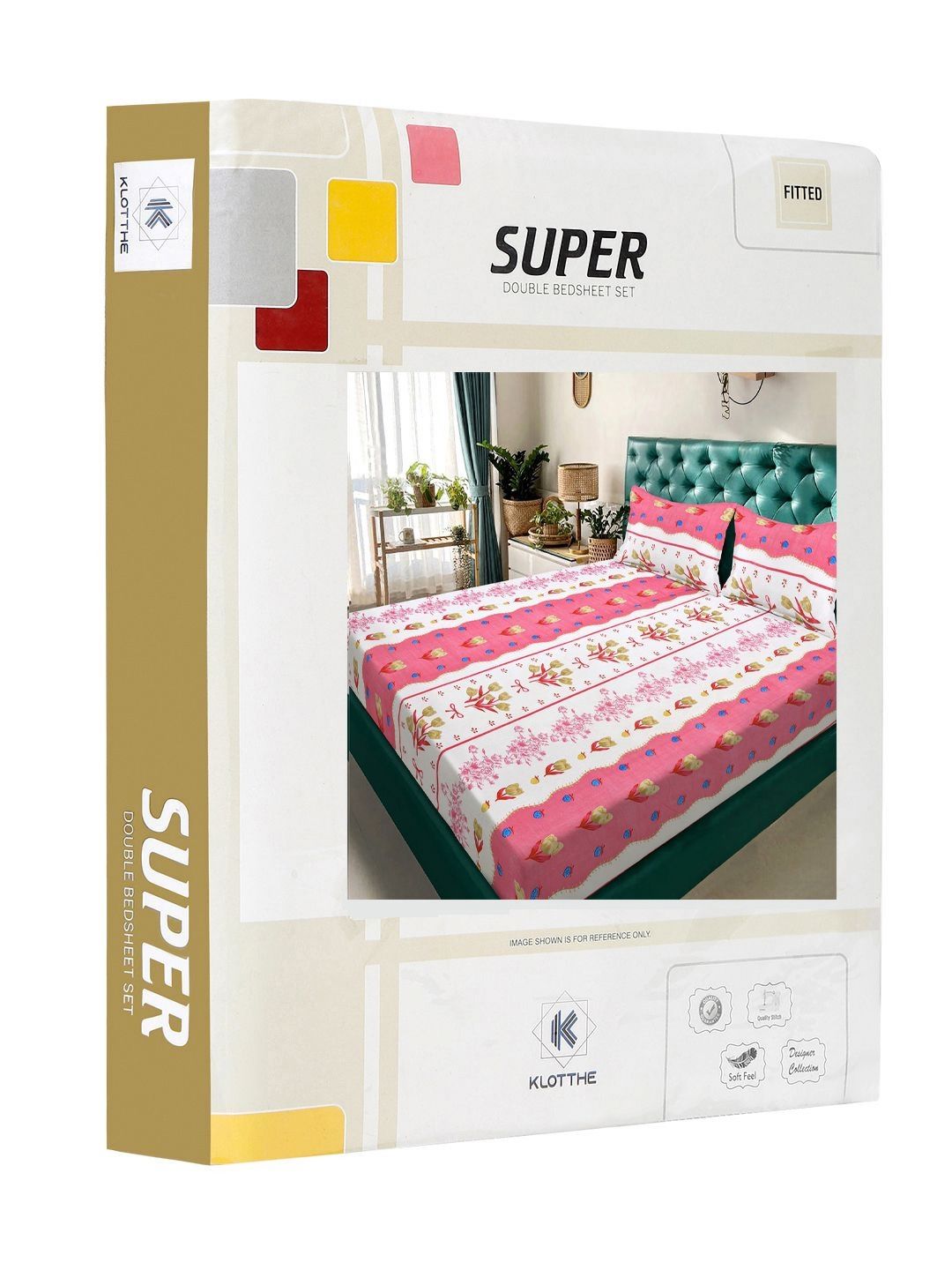 KLOTTHE Merah Jambu Kapas Bunga 300 TC Dilengkapi Cadar King Halus dengan 2 Sarung Bantal-250 x 225 cm