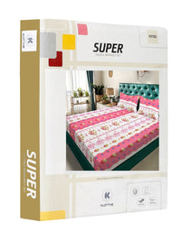 KLOTTHE Merah Jambu Kapas Bunga 300 TC Dilengkapi Cadar King Halus dengan 2 Sarung Bantal-250 x 225 cm