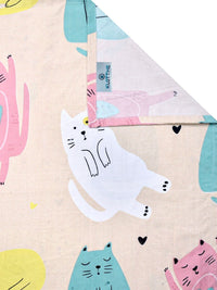 KLOTTHE Beige Cartoon Printed 300 TC Double Bedsheet & 2 Pillow Covers- 2.5 m x 2.25 m