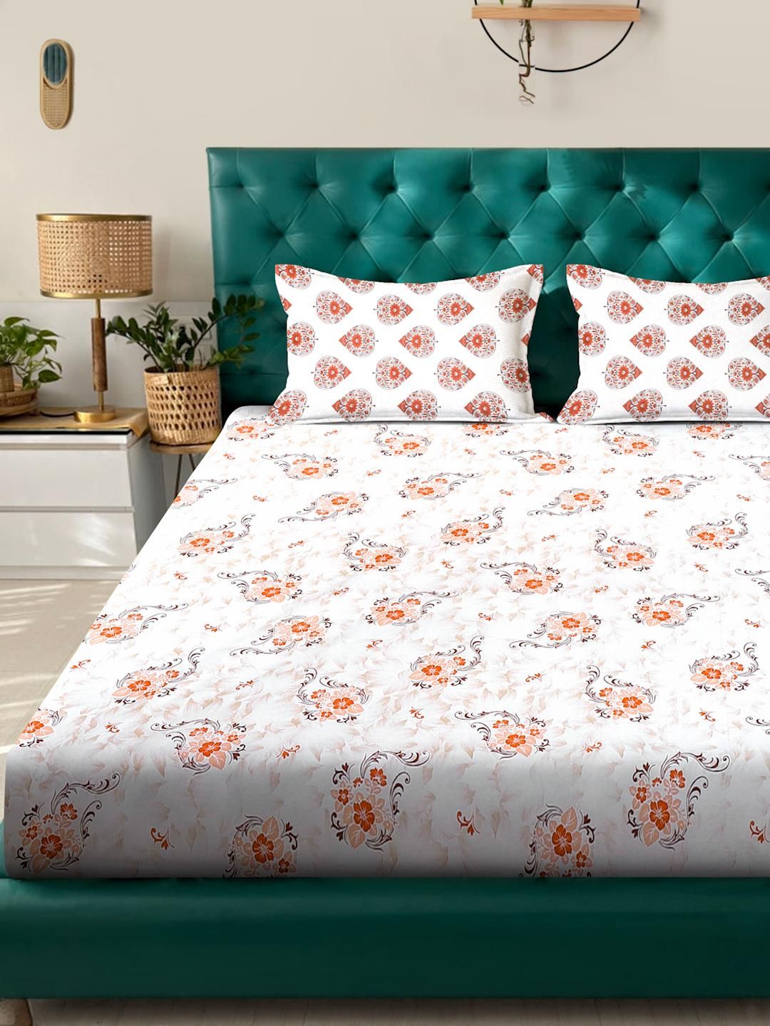 KLOTTHE Bunga Oren 400 TC Cadar King dengan 2 Sarung Bantal
