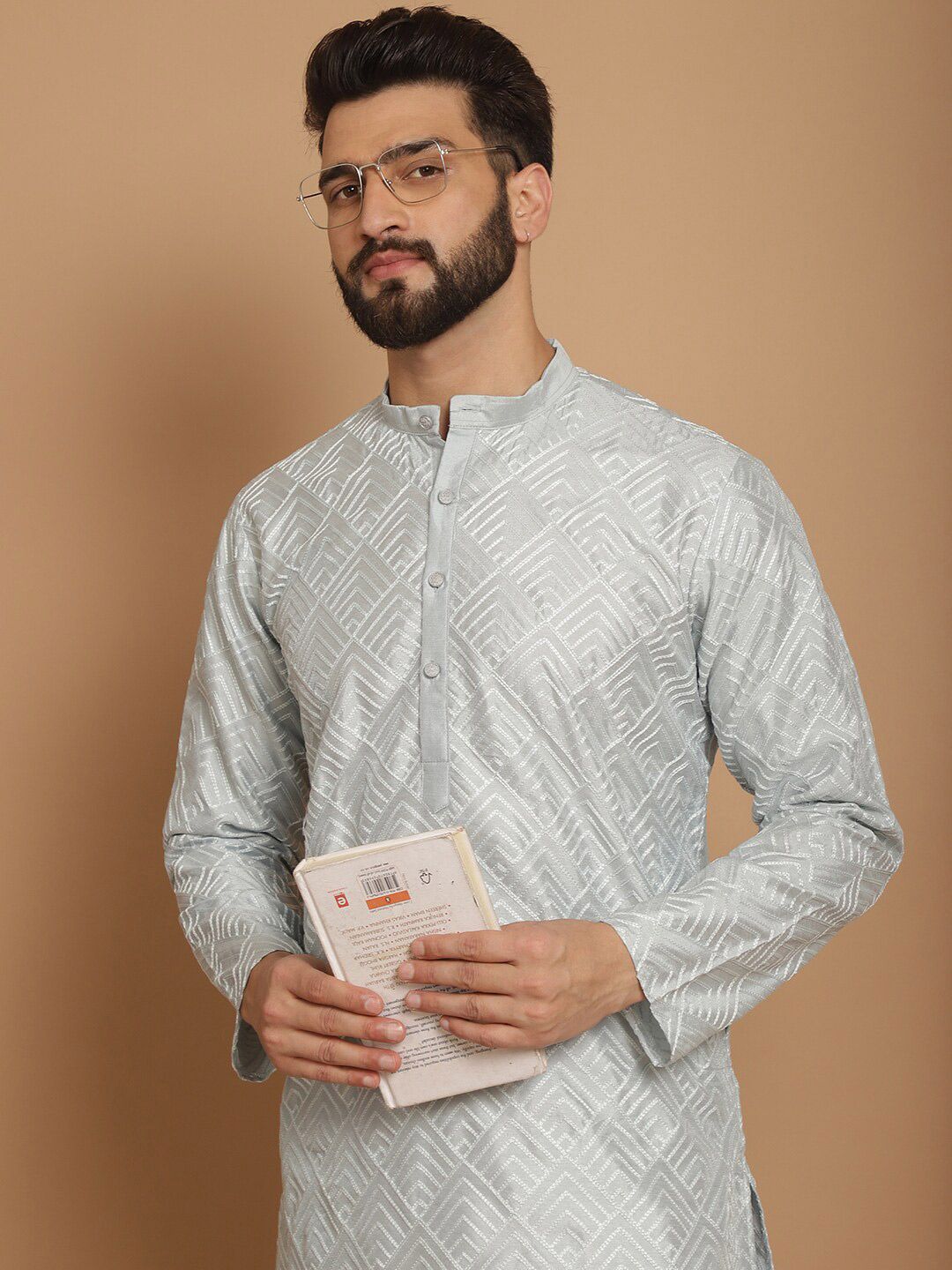 Anouk Geometric Embroidered Straight Kurta with Churidar