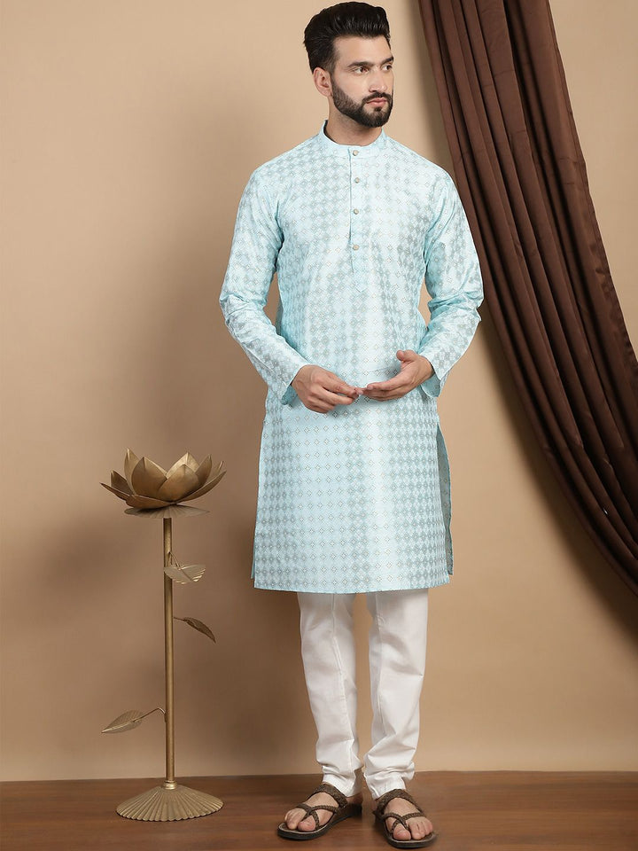 Motif Etnik Anouk Bercetak Kolar Mandarin Kurta Lurus Biasa dengan Churidar
