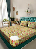 Myntra Elegant Homes Green & Red Printed Cotton 400TC Set Cadar King-2.50mX2.25m
