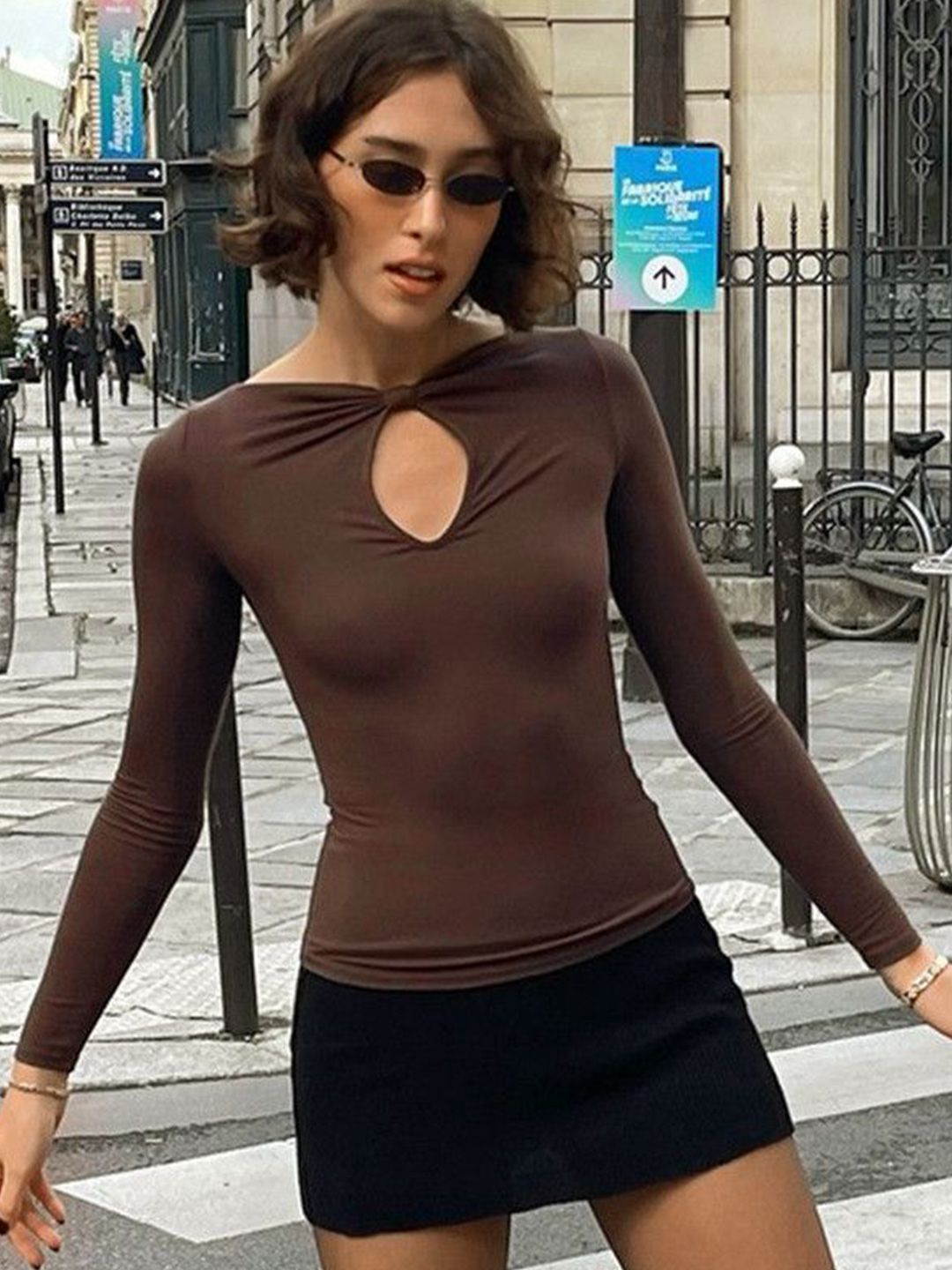 DressBerry Women Keyhole Neck Long Sleeves Top