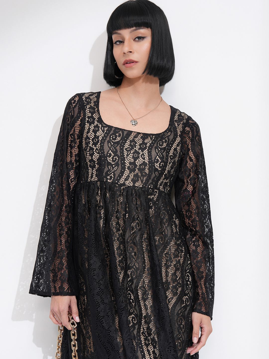Tokyo Talkies Women Lace Fit Flare Mini Dress