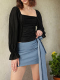 DressBerry Soft Grunge Glam Self Checked Smocked Ruched Top