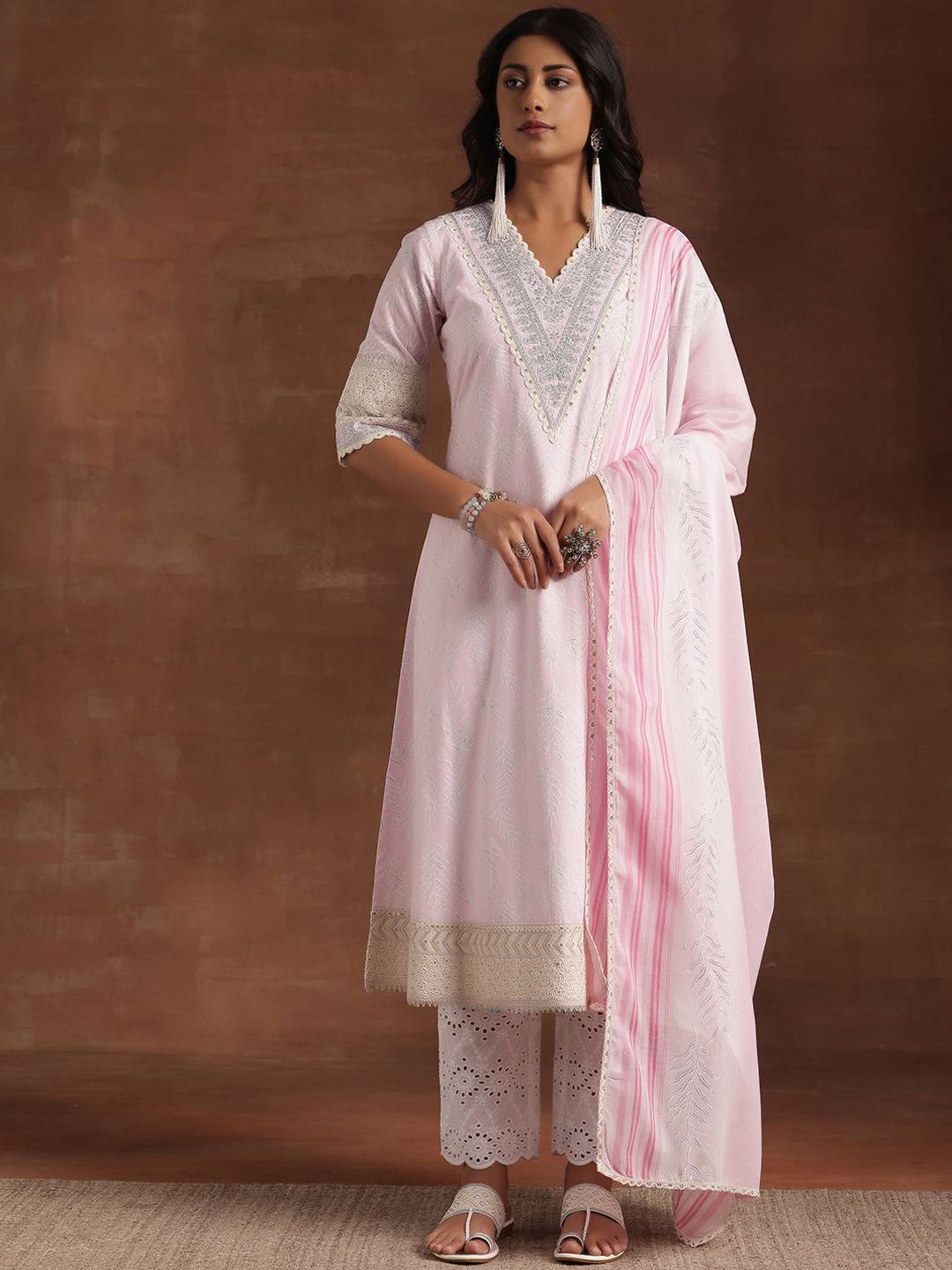 Libas Floral Printed Pure Cotton Kurta with Trousers & Dupatta