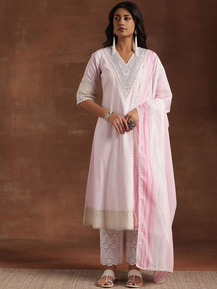 Libas Floral Printed Pure Cotton Kurta with Trousers & Dupatta