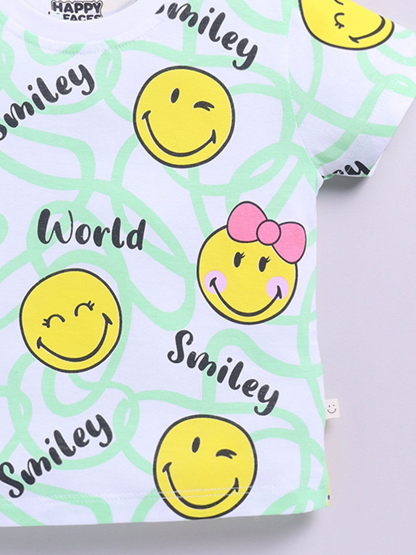 Happy Faces Kids Girls Smiley Printed Pure Cotton T-Shirt