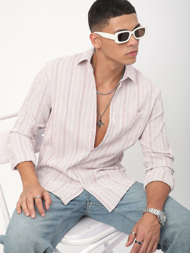 VASTRADO Men Classic Slim Fit Pinstripes Opaque Striped Casual Shirt