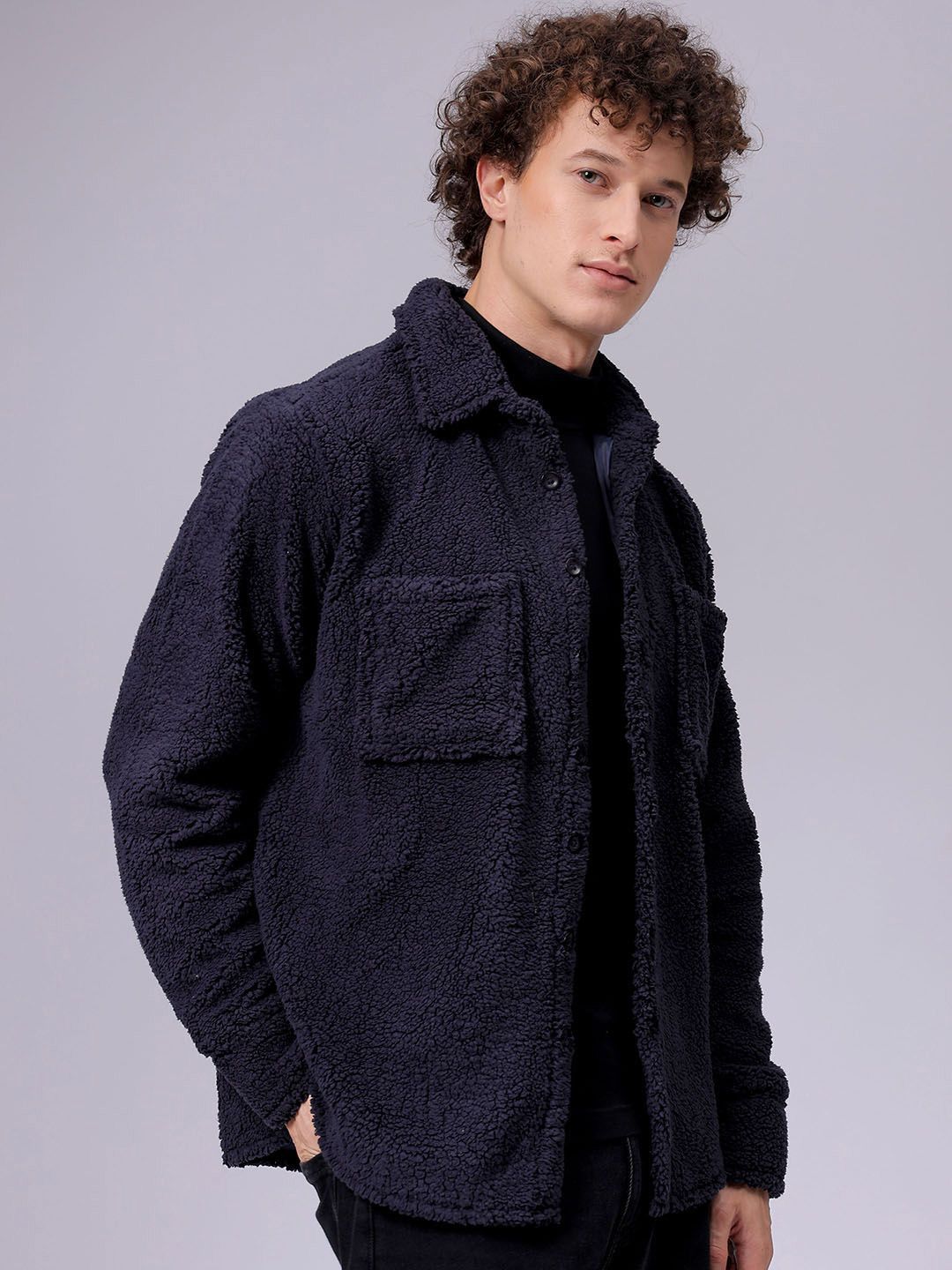 The Indian Garage Co Men Fleece Regular Fit Casual Winter Overshirt