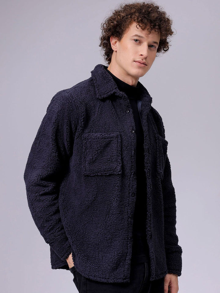 The Indian Garage Co Men Fleece Regular Fit Casual Winter Overshirt