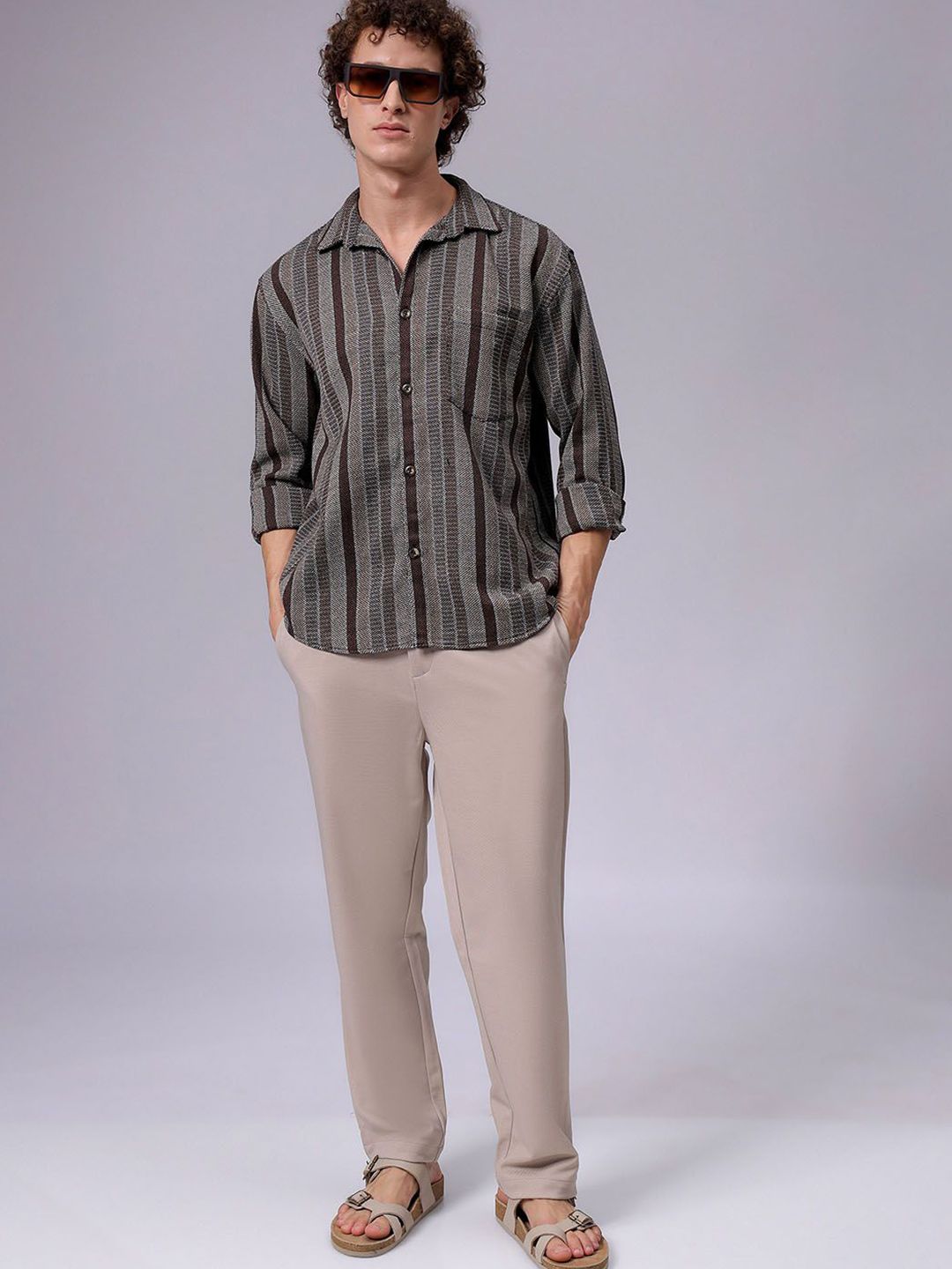 The Indian Garage Co Men Relaxed Fit Striped Dobby Textured Resortwear Shirt