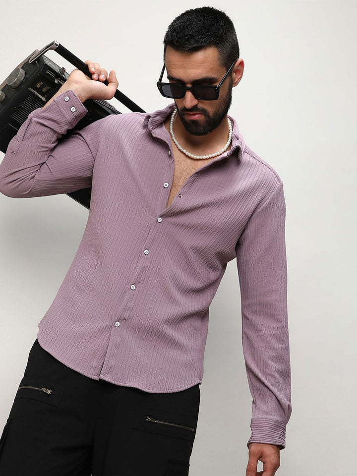 Campus Sutra Men Comfort Fit Textured Spread Collar Casual Shirt