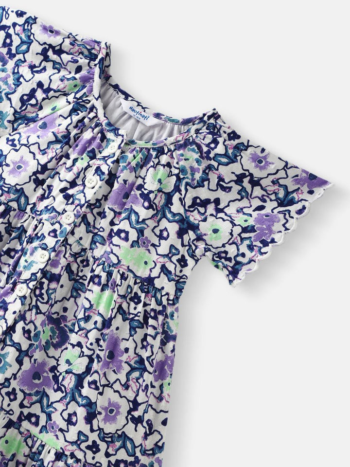 Nauti Nati Girls Floral Printed Knee Length Dress