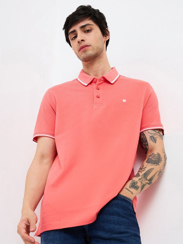 T-Shirt Kapas Kolar Polo Lelaki Spykar Lelaki Pepejal