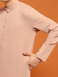 House of Chikankari Men Pink Cotton Embroidered Kurta