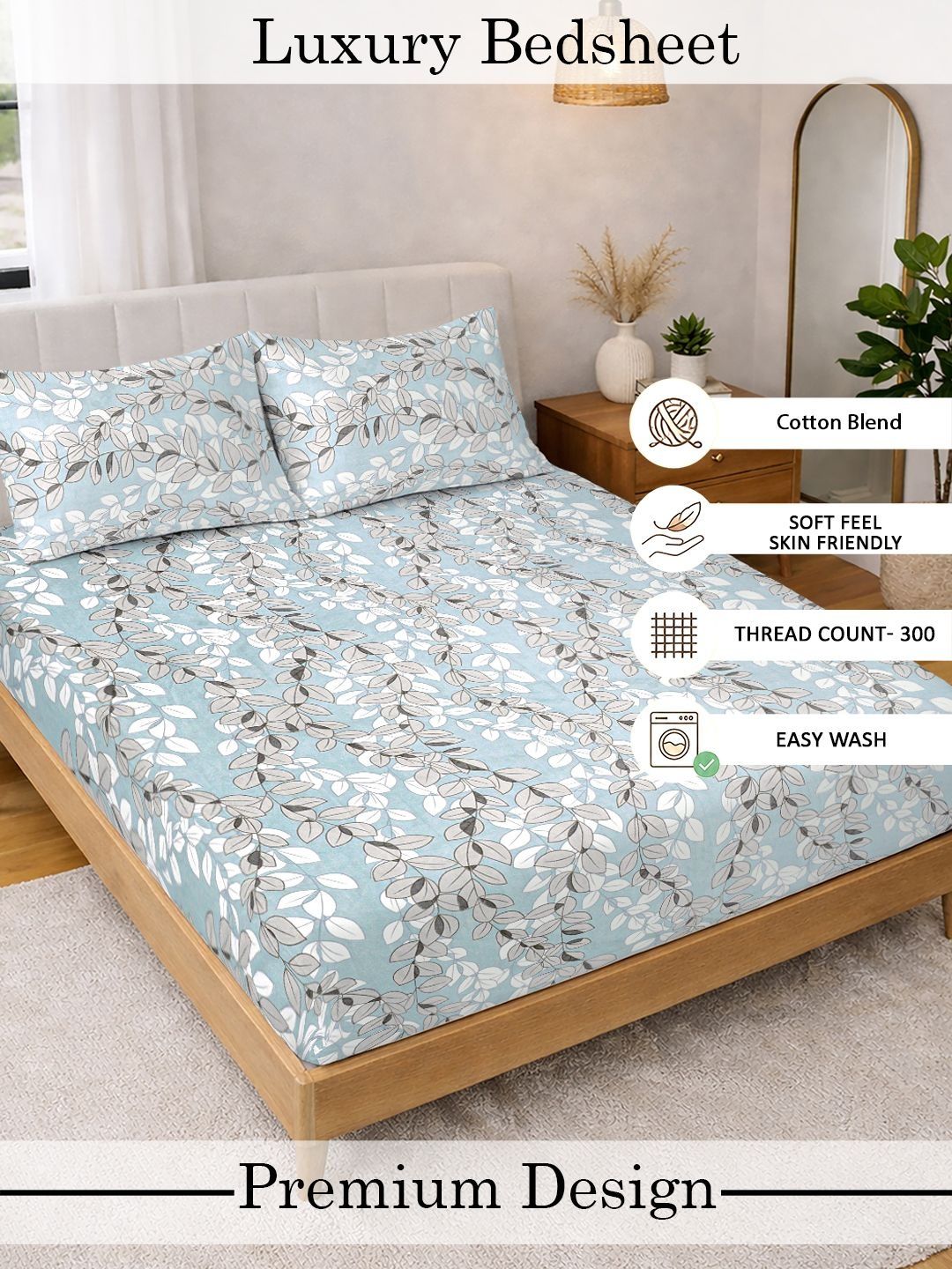 Myntra Elegant Homes Multicolor Floral 300 TC King Double Bedsheet dengan 2 Sarung Bantal