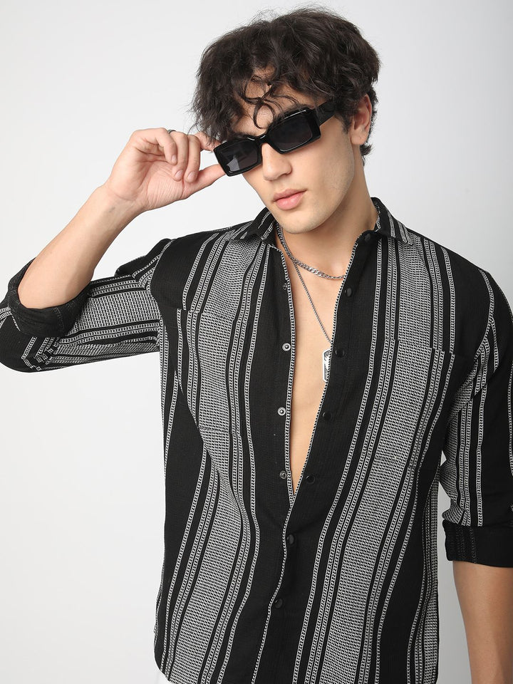 VASTRADO Men Classic Spread Collar Multi Striped Cotton Slim Fit Casual Shirt
