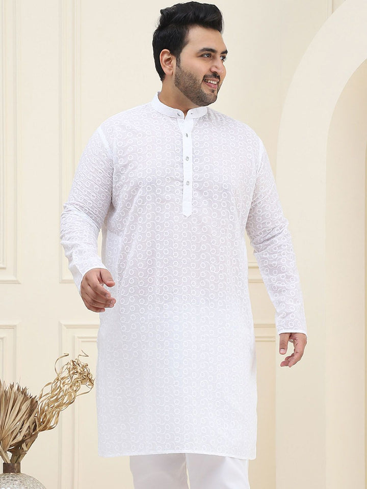 SOJANYA PLUS Kolar Mandarin Sulam Geometrik 100% Cotton Straight Kurta