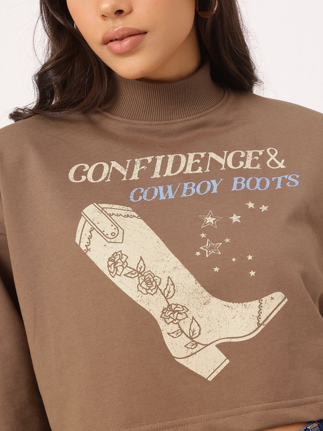 DressBerry Printed Drop-Shoulder Crop Sweatshirt