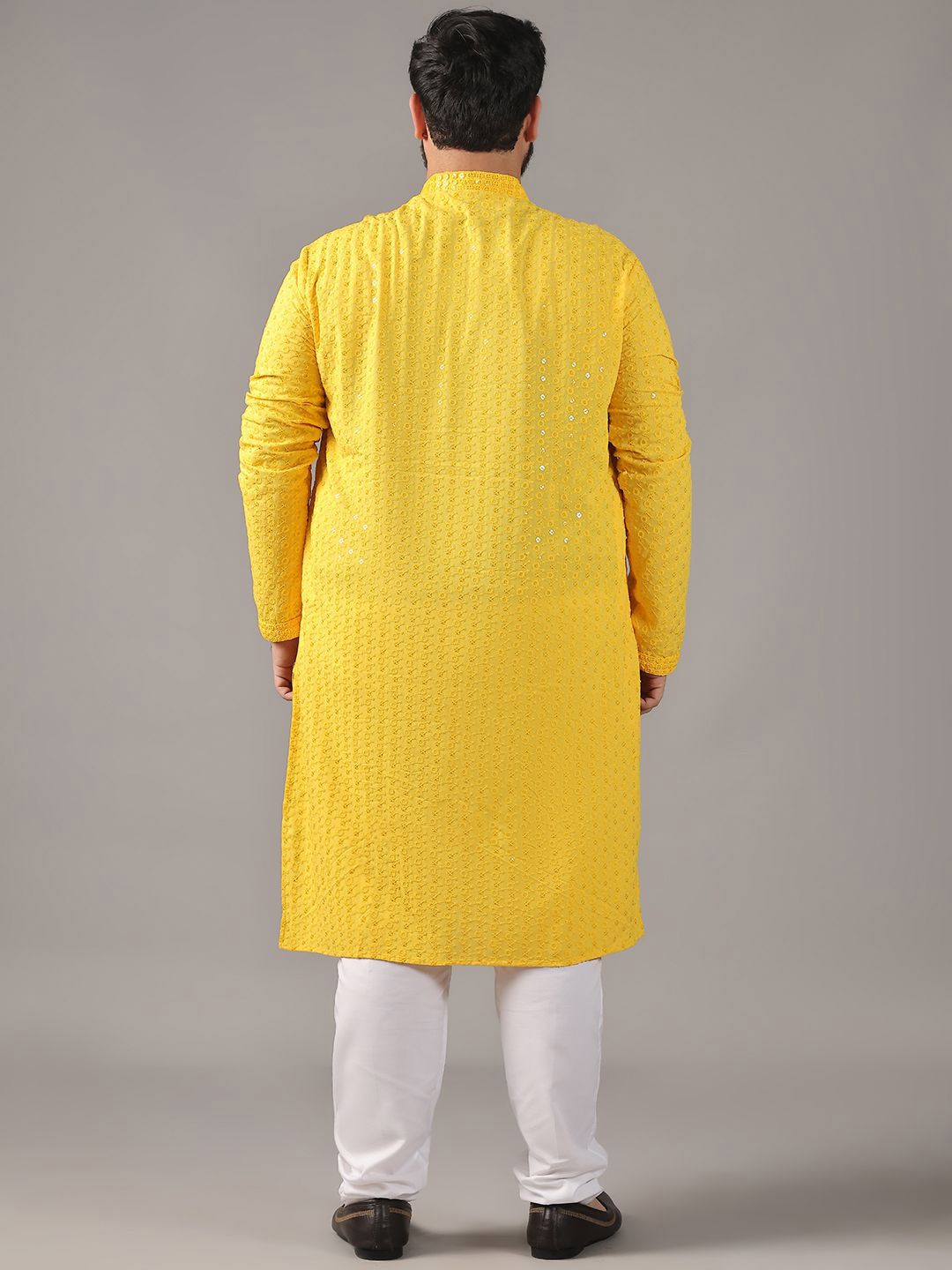 SOJANYA PLUS Plus Size Lelaki Motif Etnik Sulam Kapas Tulen Kurta Lurus & Piyama