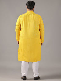 SOJANYA PLUS Plus Size Lelaki Motif Etnik Sulam Kapas Tulen Kurta Lurus & Piyama