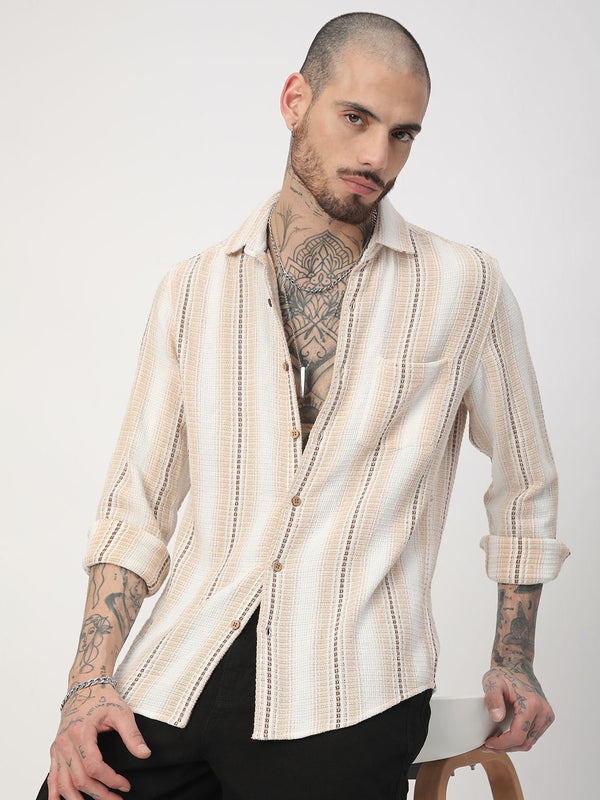 Vastrado Men Classic Slim Fit Multi Stripes Cotton Pure Caste Casual Shirt