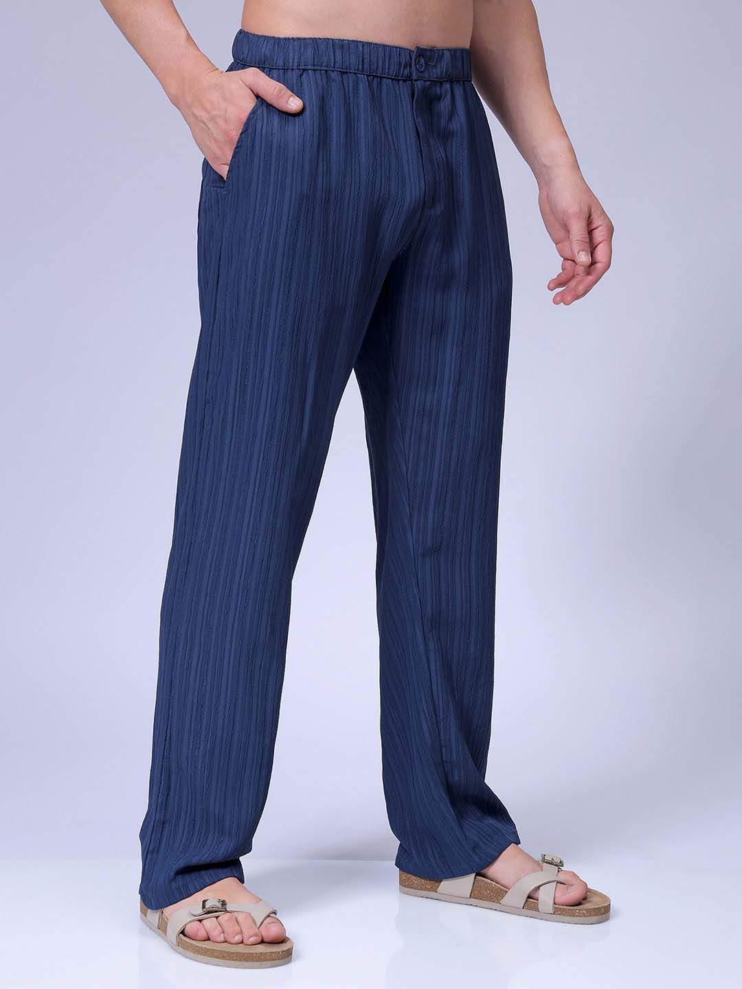 The Indian Garage Co Men Striped Loose Fit Mid-Rise Trousers