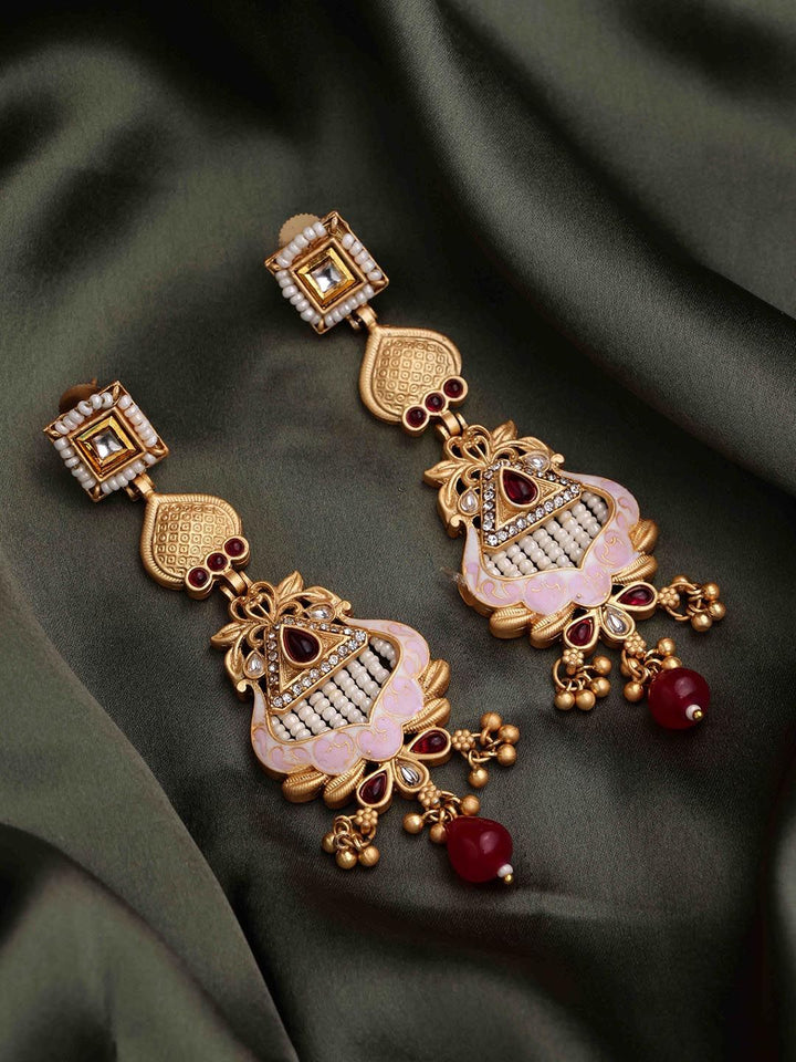 PANASH 22CT Gold Plated Cubic Zirconia Studded Drop Subang