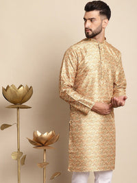Anouk Ethnic Motifs Printed Band Collar Sequins Detail Silk Cotton Straight Kurta