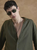 DENNISON Men Olive Double Gauge Self Design Shirt