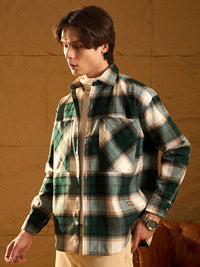 DENNISON Men Double Pocket Drop Shoulder Oversized Cotton Checked Shacket