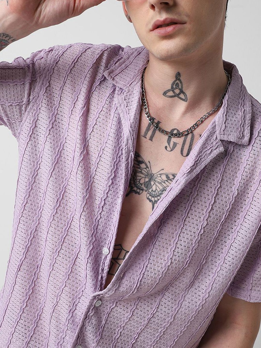 VASTRADO Men Classic Cuban Collar Vertical Striped Casual Shirt