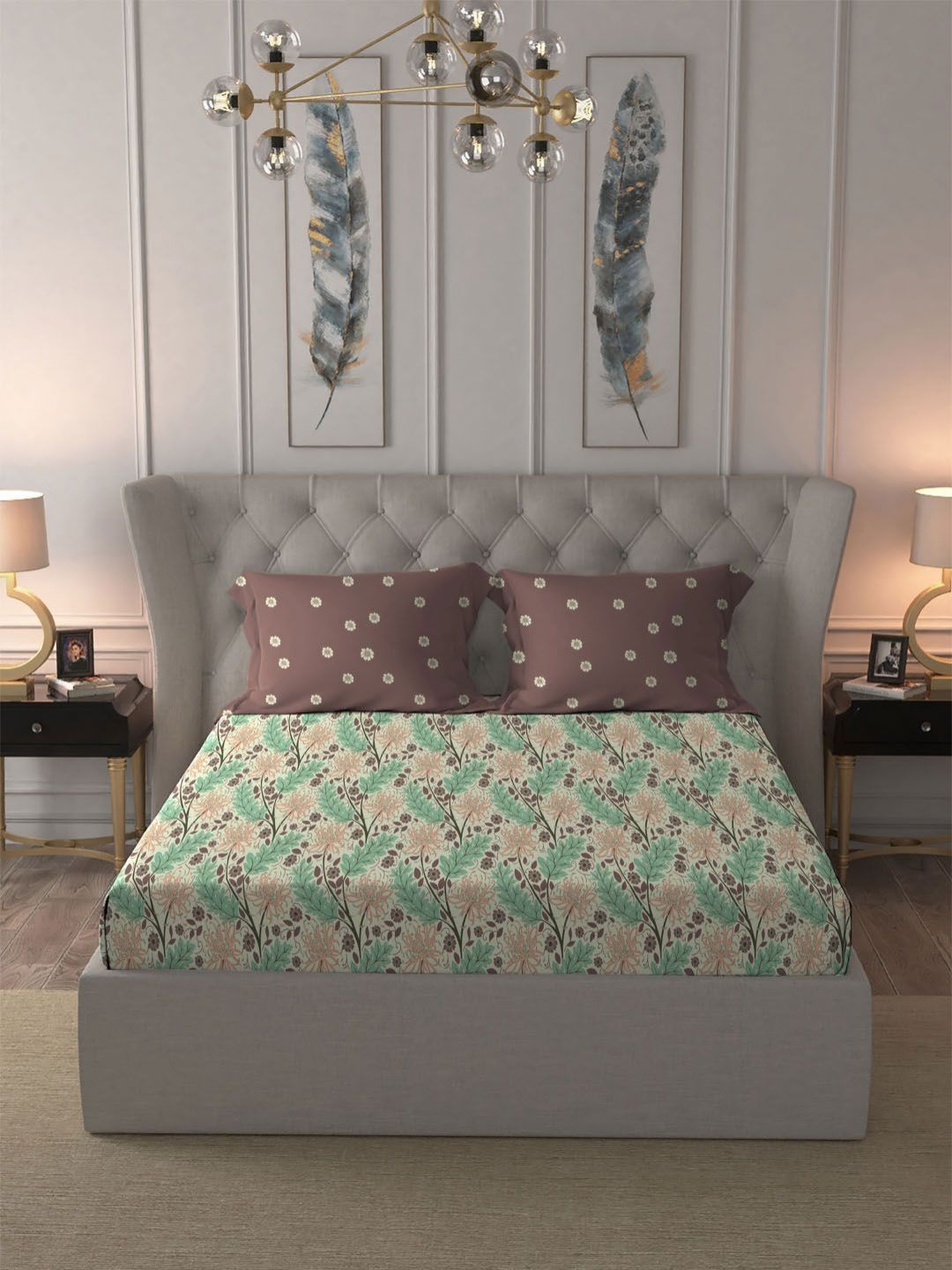 MYTRIDENT Brown Comfort Living Flat 120TC Queen Cotton 1 Bedsheet with 2 Pillow Covers
