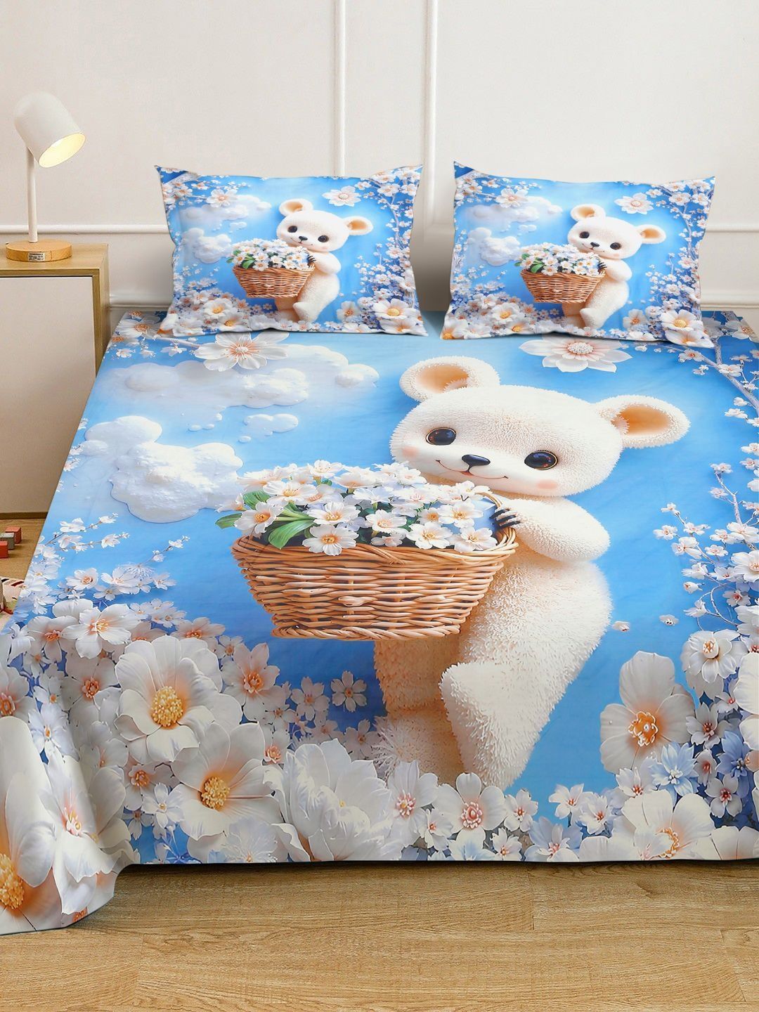 Klotthe Animal Printed Fitted 400 TC Double King 7D Bedsheet & 2 Pillow Cover- 250X225 cm