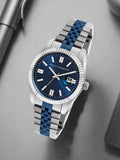 Sambungan Perancis Lelaki Dail Corak & Gelang Keluli Tahan Karat Tali Analog Watch FCP41USM
