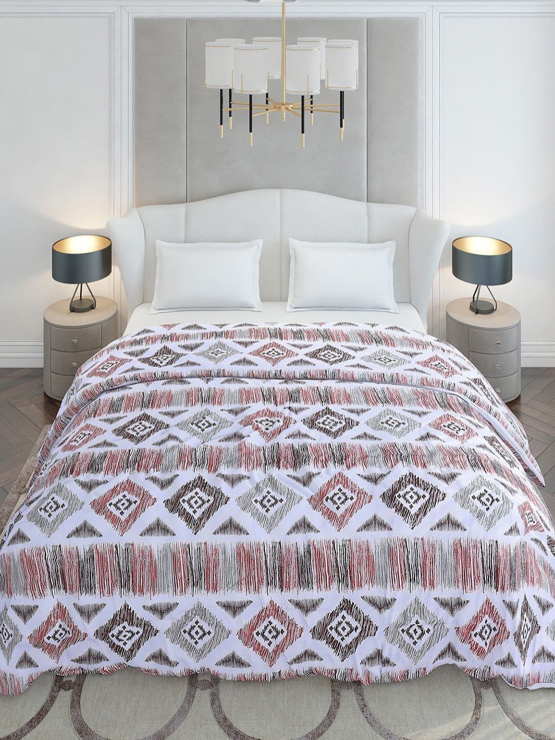 Monte Carlo White & Brown Geometric Mild Winter 210 GSM Double Bed Duvet