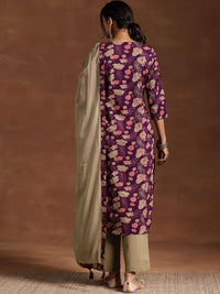 Libas Floral Printed V-Neck Sraight Kurta With Trousers And Dupatta