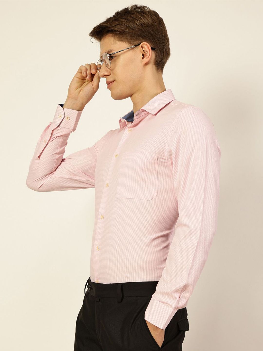 Thomas Scott Men Smart Cutaway Collar Micro Checked Cotton Formal Shirt