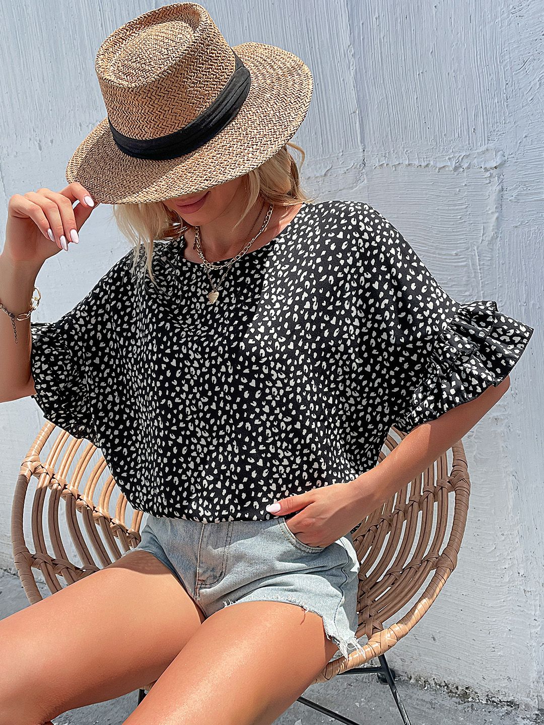 DressBerry Leopard Print Ruffled Detail Top