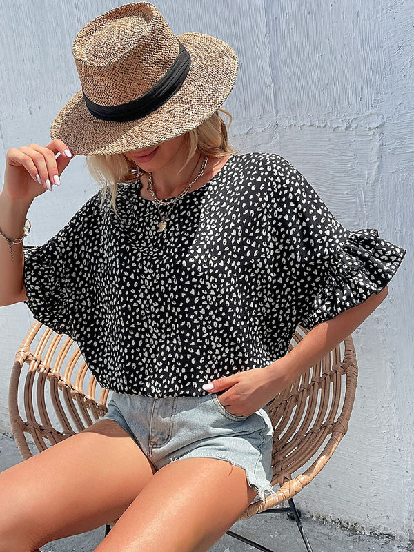 DressBerry Leopard Print Ruffled Detail Top