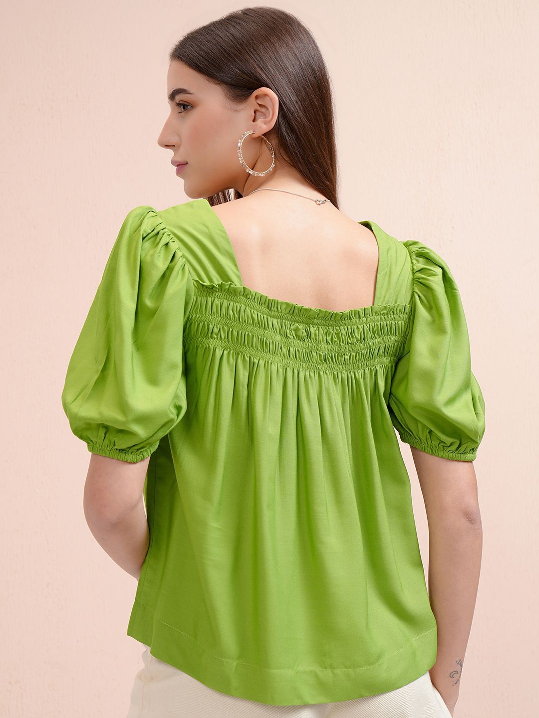 Tokyo Talkies Women Puff Short Sleeves Smocked Top