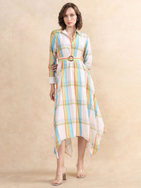 RAREISM Women Checked Fit & Flare Belted Maxi Dress Pocket Detailing