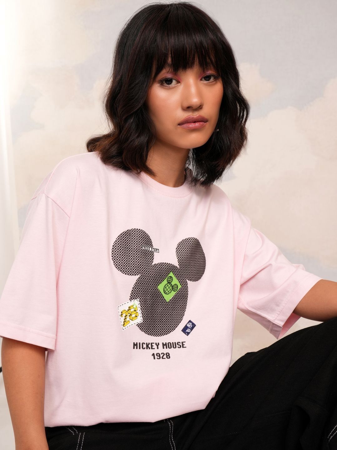 Tokyo Talkies Women Mickey Mouse Printed Boxy Tshirt