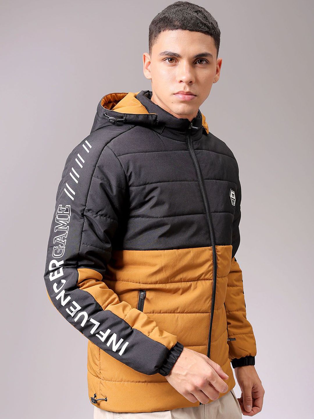 The Indian Garage Co Men Hooded Colourblocked Casual Puffer Jacket