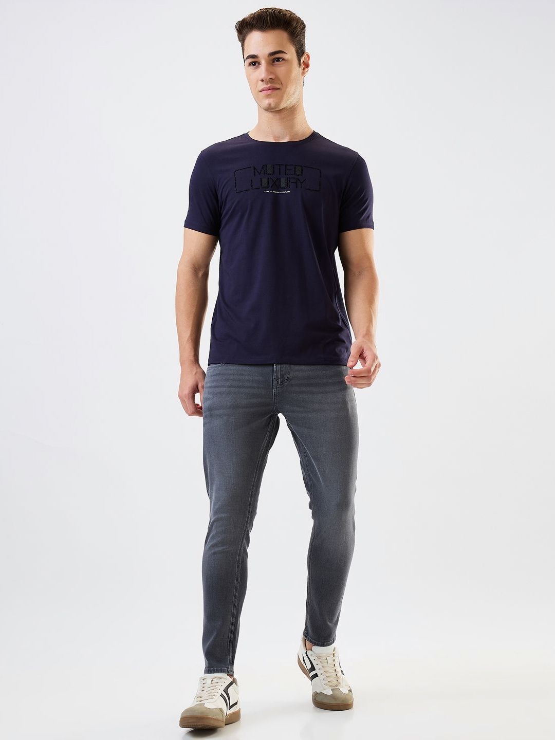 SPYKAR Men Typography Printed Round Neck Cotton Slim Fit T-shirt